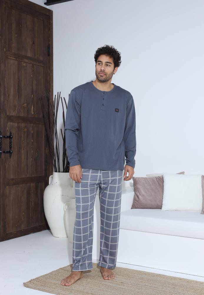 Pijama Barbati ,Maneca si Pantaloni Lungi,Culoare Gri cu Alb ,Engros